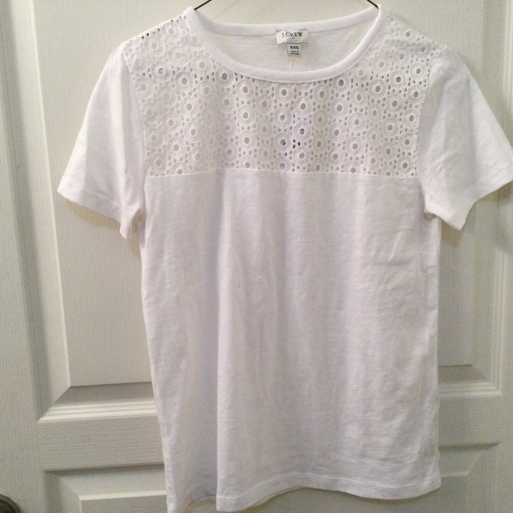 J. Crew White Eyelet Yoke T-Shirt XXS